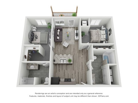 Floor plan for 2 beds, 2 baths, 825 sqft
